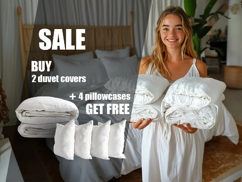Limited-Time Deal SALE: 2 Duvet covers and 4 FREE Pillowcases in white color Linen bedding set Limited-Time Deal SALE: 2 Duvet covers and 4 FREE Pillowcases in white color Linen bedding set