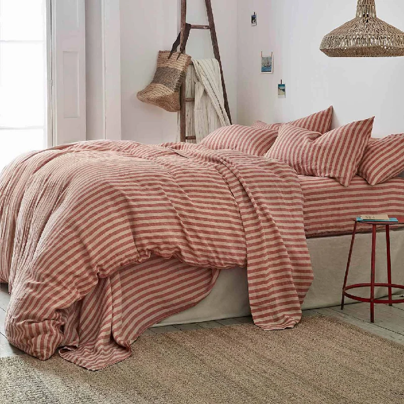 Weekend Deal Fest Sandstone Red Pembroke Stripe Linen Blend Duvet Cover