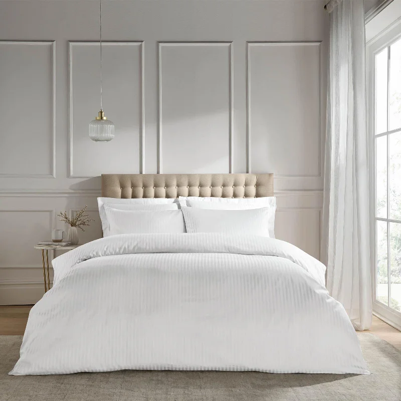 Weekend Hot Savings 300TC Satin Stripe Duvet Cover Set White