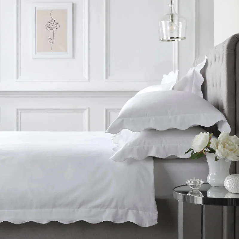 Weekend Hot Offers Scallop Edge 100% Cotton White Duvet Cover Set