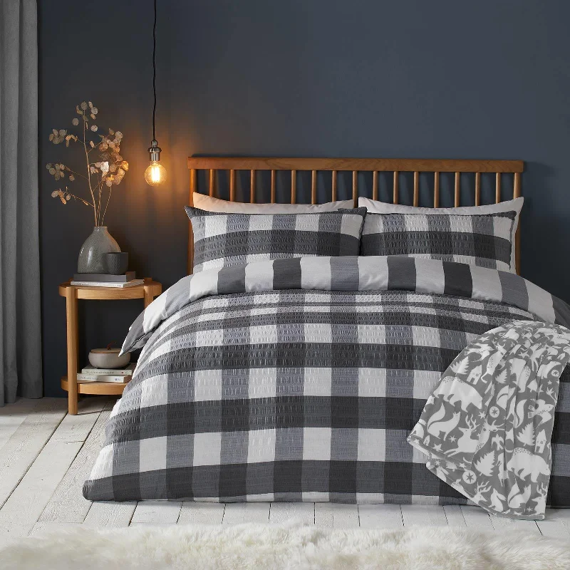 Weekend Clearance Frenzy Seersucker Gingham Duvet Cover Set Charcoal