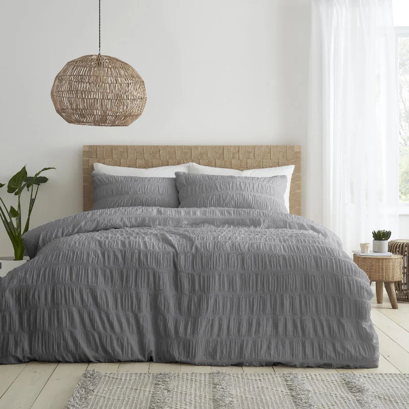Shop & Save Seersucker Duvet Cover Set Grey