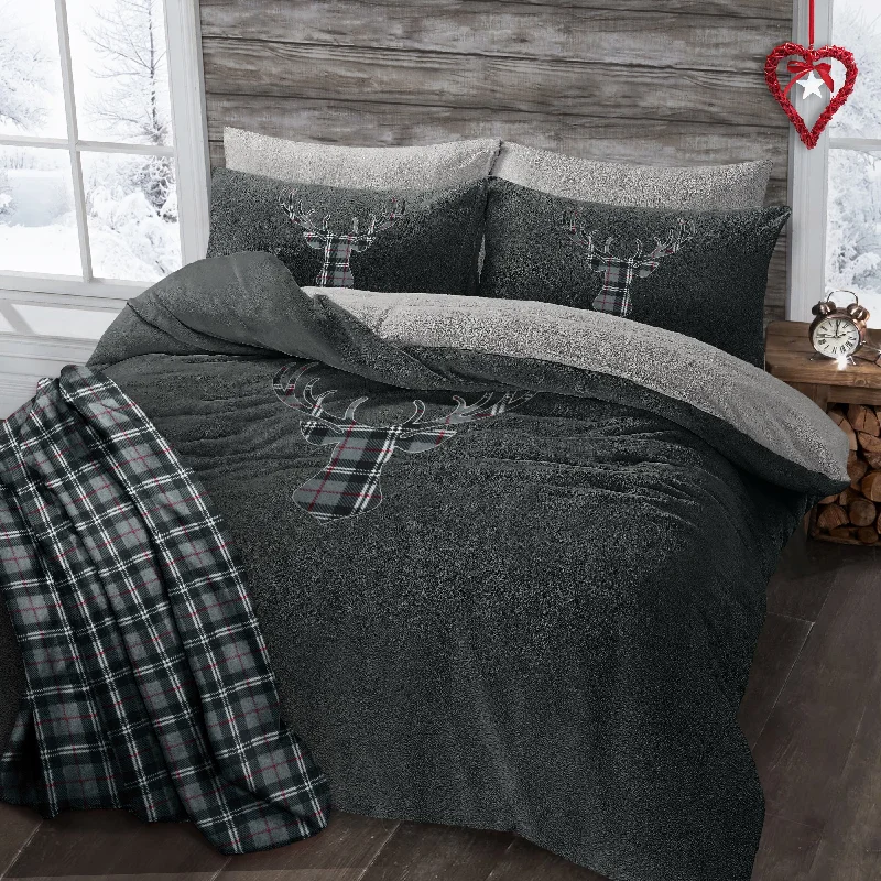 Exclusive Deals Velosso Stag Charcoal Teddy Fleece Duvet Cover & Pillowcase Set
