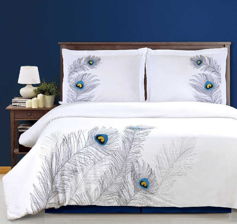 Limited-Time Bargains Superior Modern Feather Embroidered Cotton Duvet Cover and Pillow Sham Set Limited-Time Bargains Superior Modern Feather Embroidered Cotton Duvet Cover and Pillow Sham Set