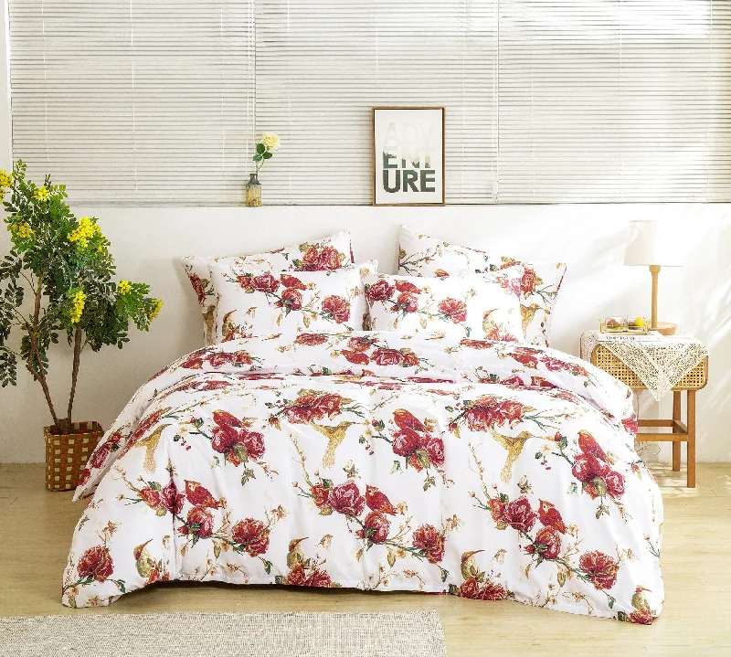 Weekend Shopping Fever Tache Floral Hummingbirds Burgundy White Vintage Rose Garden Reversible Duvet Cover (SD-7676) Weekend Shopping Fever Tache Floral Hummingbirds Burgundy White Vintage Rose Garden Reversible Duvet Cover (SD-7676)