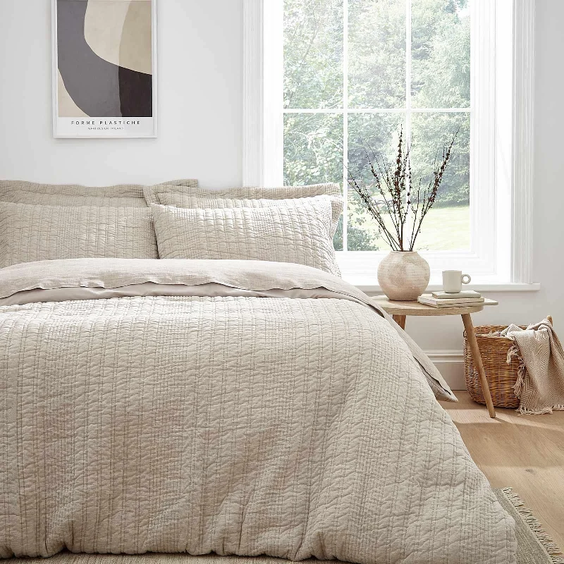 Super Deal Tamba Jersey Stripe Natural Duvet Cover Set