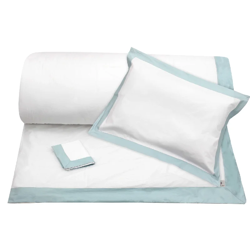 Weekend Hot Deals White Duvet with Light Blue Border + Pillowcases