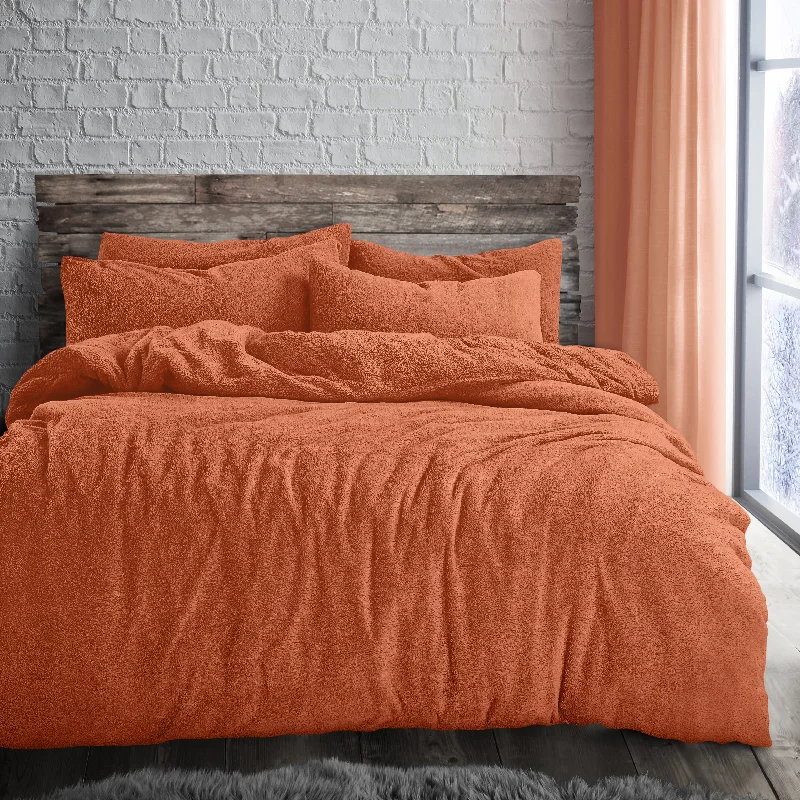Flash Price Drops Velosso Orange Teddy Fleece Duvet Cover & Pillowcase Set