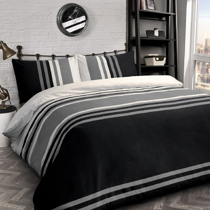 Massive Discounts Velosso Tonal Stripe Black Duvet Cover & Pillowcase Set