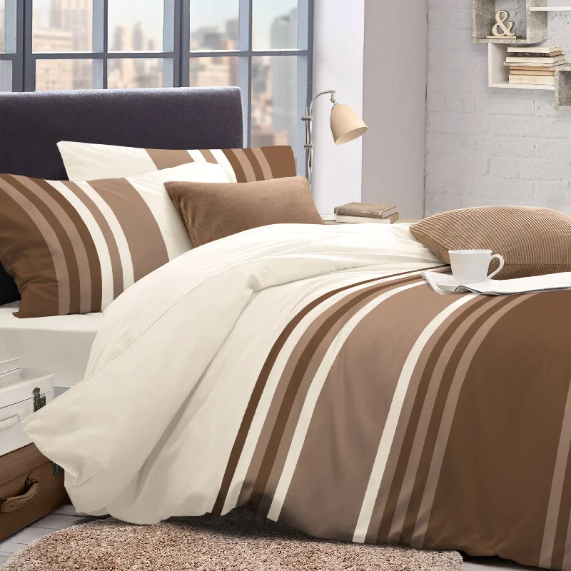 Weekend Bargain Time Velosso Tonal Stripe Chocolate Duvet Cover & Pillowcase Set