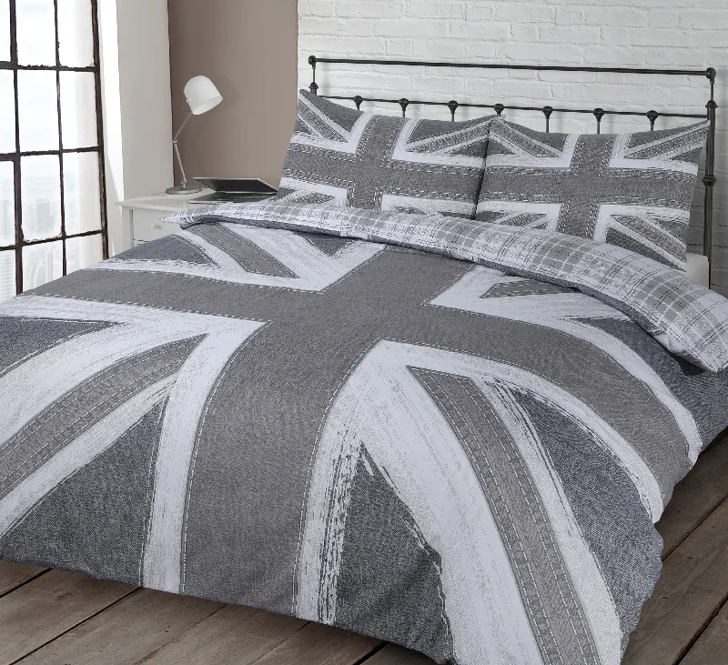 Special Offers Velosso Grey Reversible Union Jack Duvet Cover & Pillowcase Set