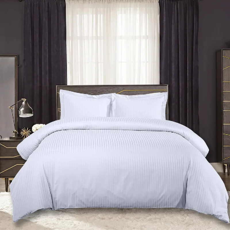 One-Stop Shop Sale Wrinkle-Free 650 Thread Count Damask Striped Duvet Cover Sets (White)