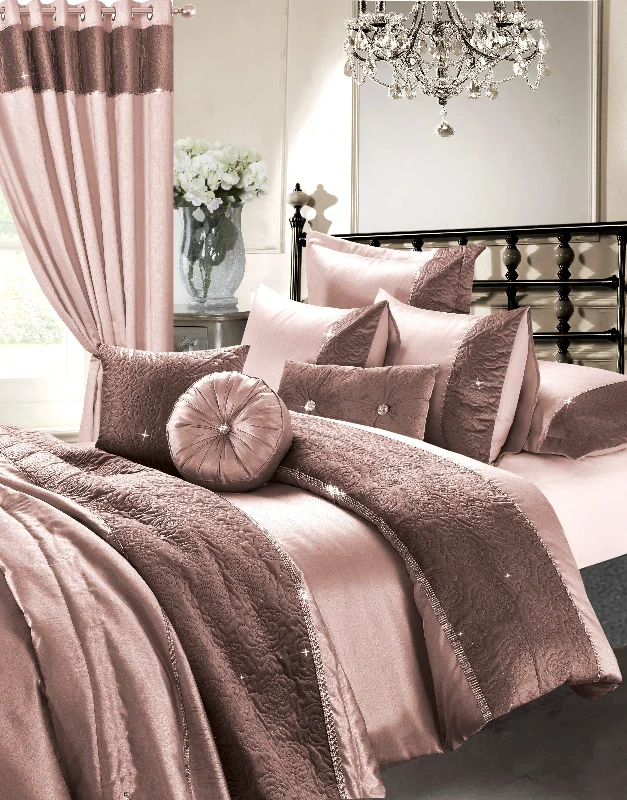Weekend Price Breaks Zina 7 Piece Rose Gold Duvet Set with Quilted Trim and Diamante Detailing Includes Cover Fitted Sheet Pillowcases Cushions Elegant Bedding by OLIVIA ROCCO Weekend Price Breaks Zina 7 Piece Rose Gold Duvet Set with Quilted Trim and Diamante Detailing Includes Cover Fitted Sheet Pillowcases Cushions Elegant Bedding by OLIVIA ROCCO