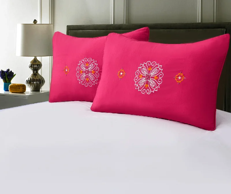 Limited-Time Deal 2 PCs Embroidered Pillows(4654)-Pink
