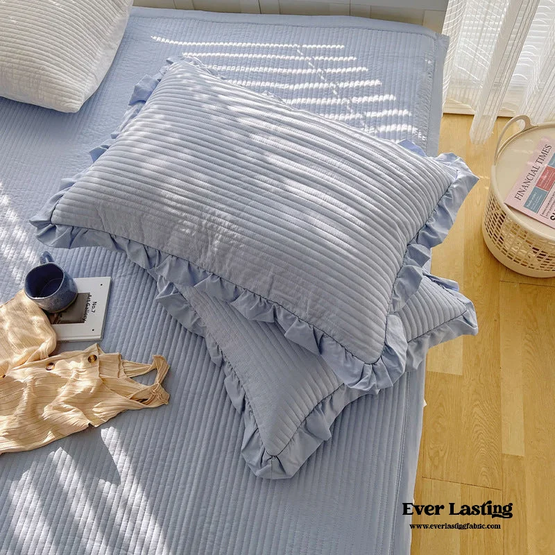 Limited Quantity Chiffon Quilted Ruffle Pillowcases / Blue