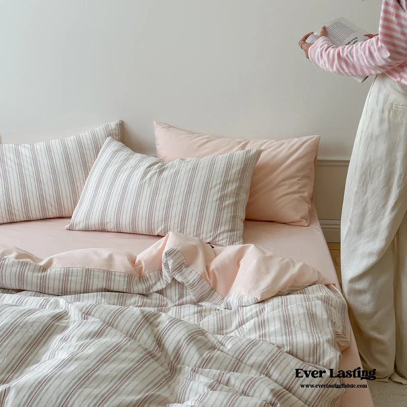 Shop & Save Instantly Cozy Pastel Striped Washed Cotton Pillowcases / Pink