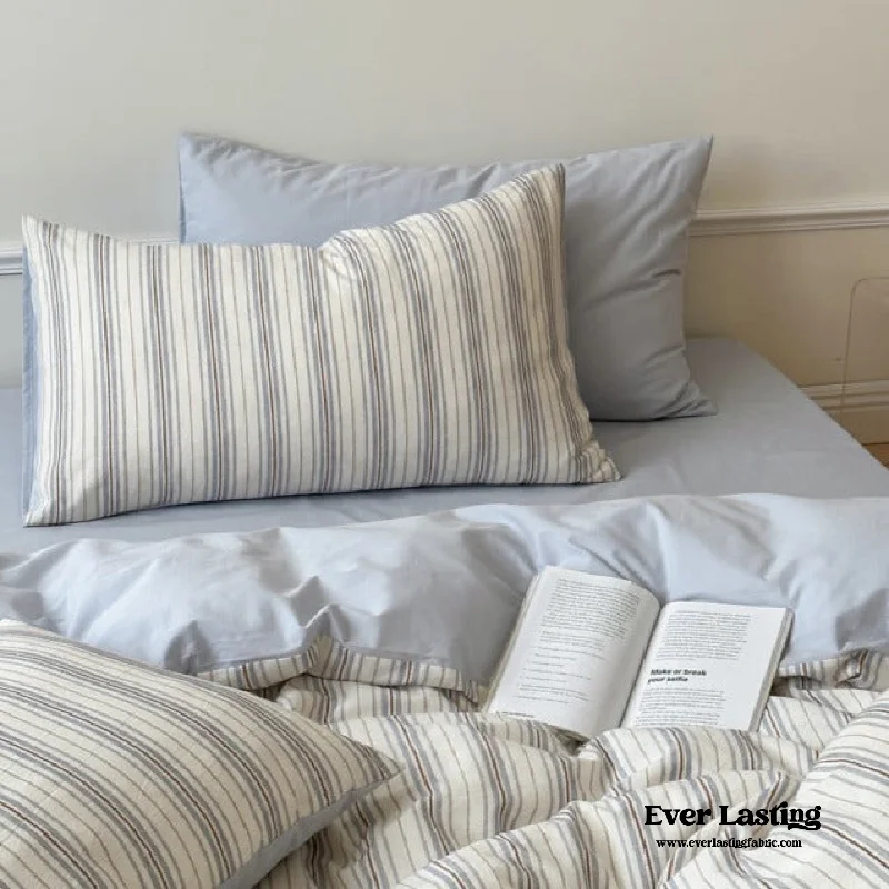 Today's Offer Cozy Pastel Striped Washed Cotton Pillowcases / Blue