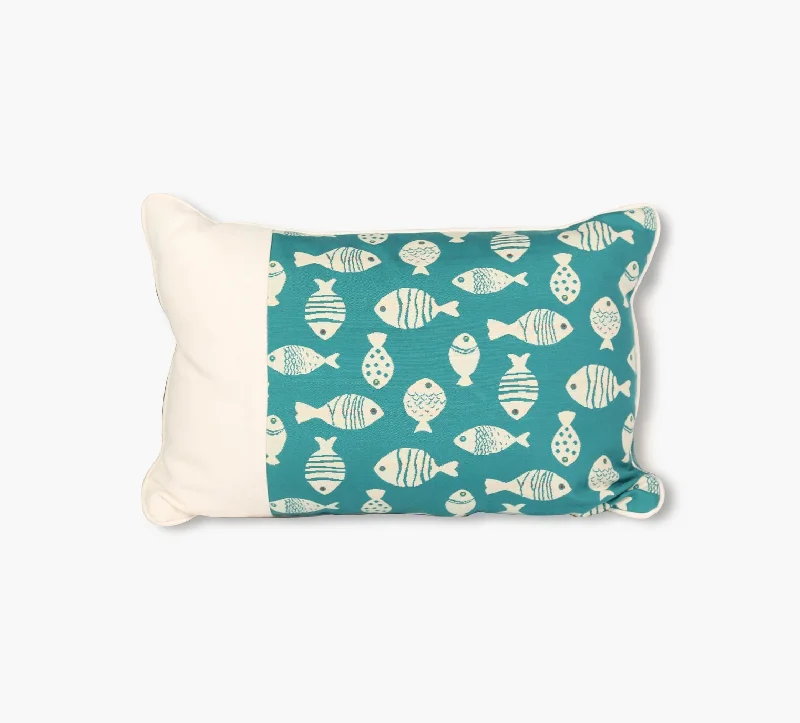 Price Slash Event Go Fish Turquoise Reversible Outdoor Kidney Pillow