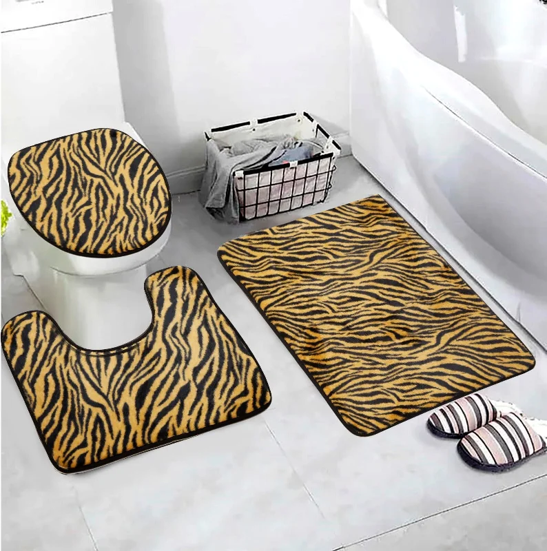 Exclusive Pricing 3 PCs Anti Skid Commode Mat Set-Brown Zebra Print