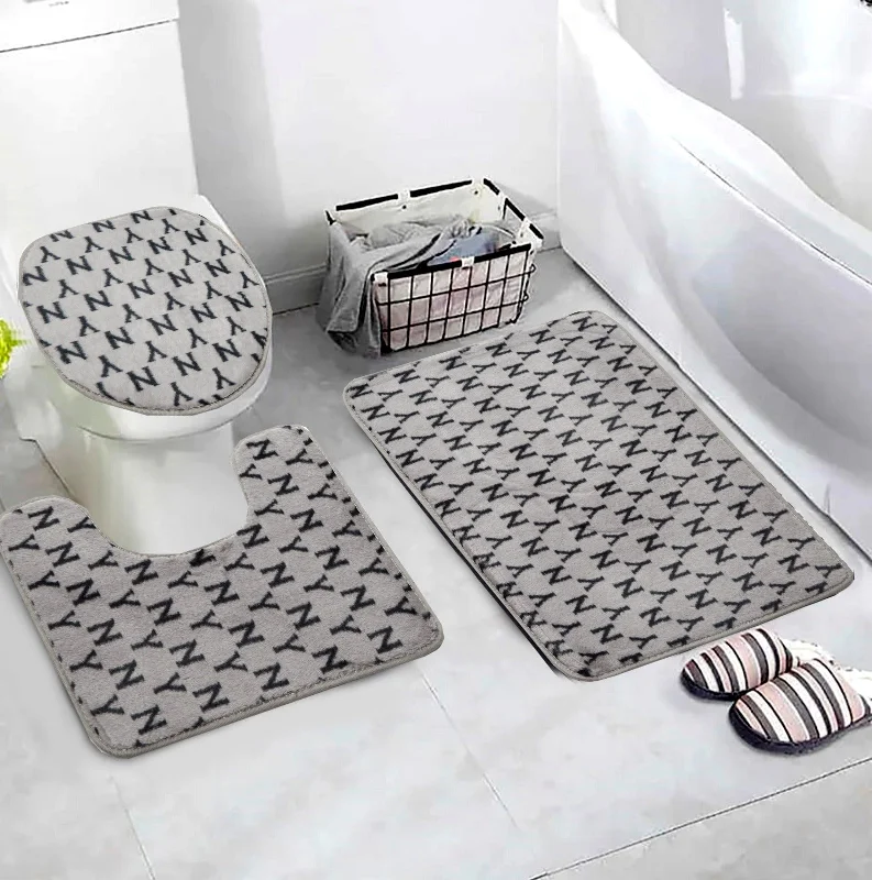 Deal of the Week 3 PCs Anti Skid Commode Mat Set-Grey Alphabets