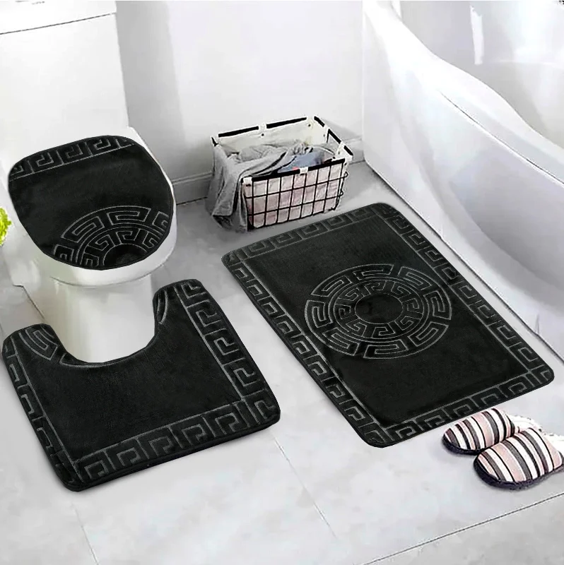 Limited Time Only 3 PCs Anti Skid Commode Mat Set-Black Versace