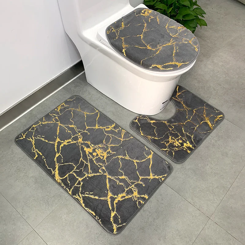 Weekend Offers Galore 3 PCs Anti Skid Commode Mat Set(5415)-Grey Marble