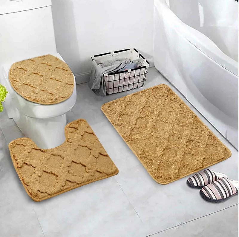 Grab Your Deal 3 PCs Anti Skid Commode Mat Set(328)-Zig Zag Khakki