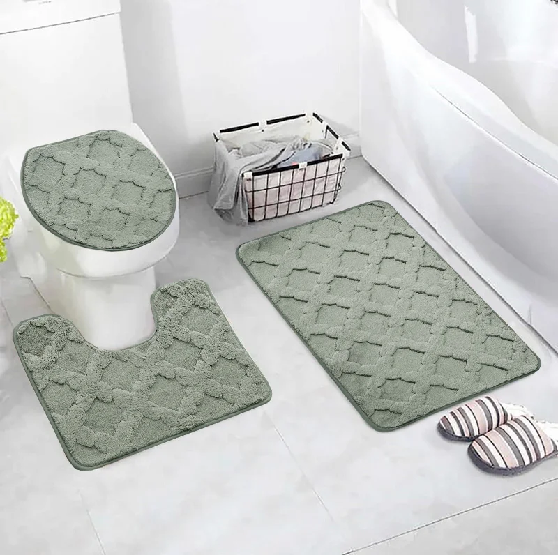 Best Deal of the Day 3 PCs Anti Skid Commode Mat Set(328)-Zig Zag Grey