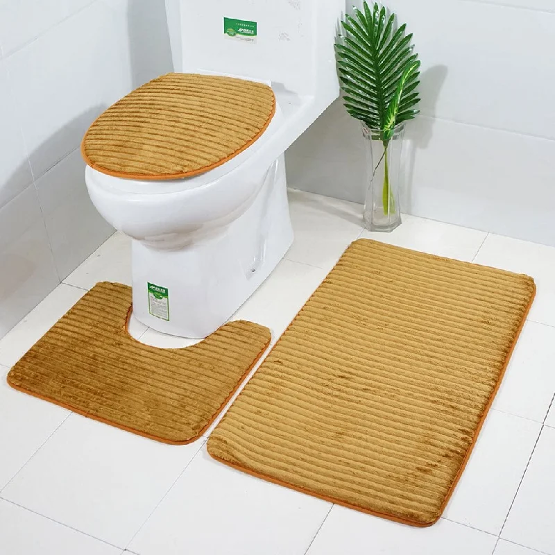 Shop Now and Save 3 PCs Anti Skid Commode Mat Set(3039)-Khaki Lines