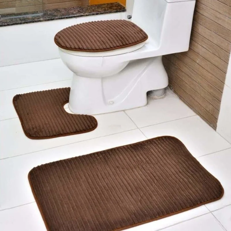 Price Cut Alert 3 PCs Anti Skid Commode Mat Set(2433)-Chocolate brown