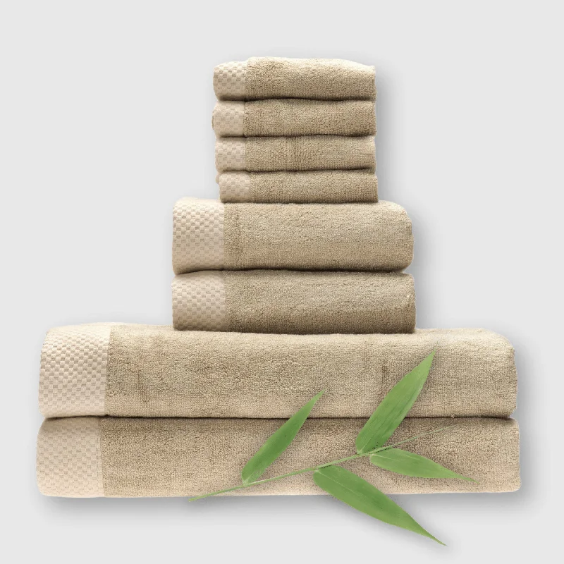 Limited Time Bargain BedVoyage Bamboo Towel Set 8-Piece from BedVoyage Luxury Viscose - Champagne Limited Time Bargain BedVoyage Bamboo Towel Set 8-Piece from BedVoyage Luxury Viscose - Champagne