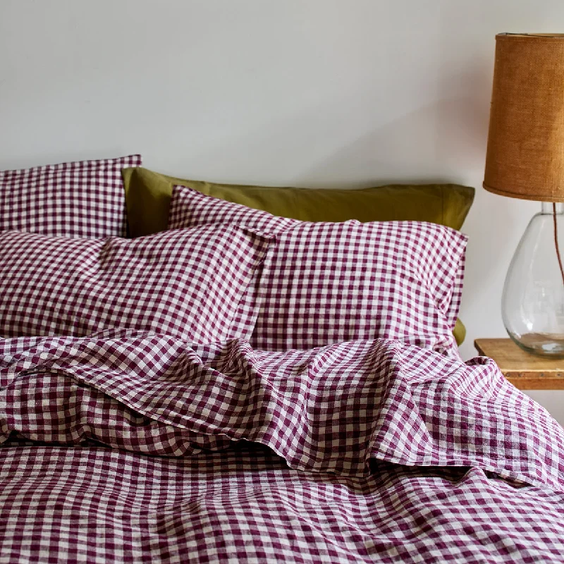 Flash Price Drops Berry Gingham Linen Blend Pillowcase (Pair)