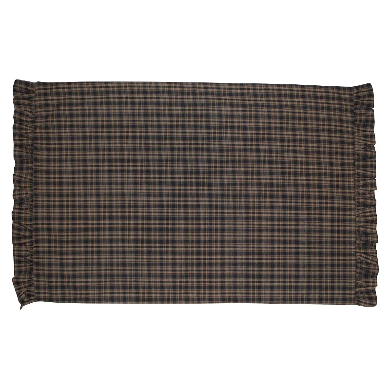 Weekend Special Discounts Black and Tan Plaid Ruffled Pillow Case Set