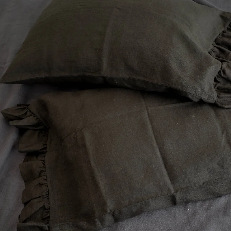 Exclusive Weekly Sale Black Linen Shams with Ruffles