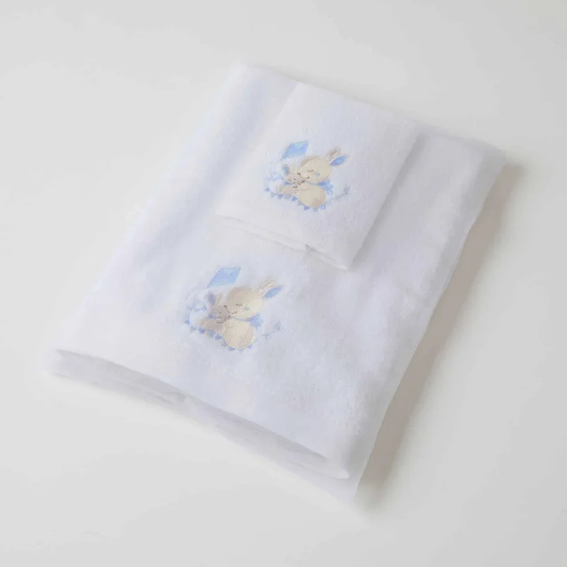 Weekend Price Drop Frenzy Blue Bunny | Bath Towel & Face Washer In Organza Bag