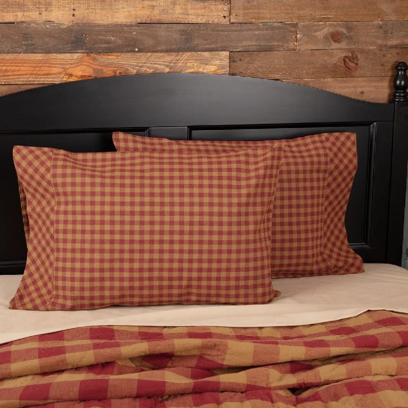 Weekend Big Sale Burgundy Check Pillow Case Set