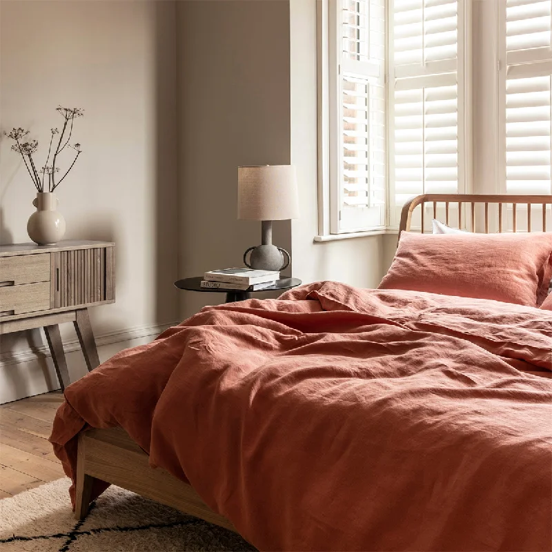 Deal of the Week Burnt Orange Linen Blend Pillowcase (Pair)