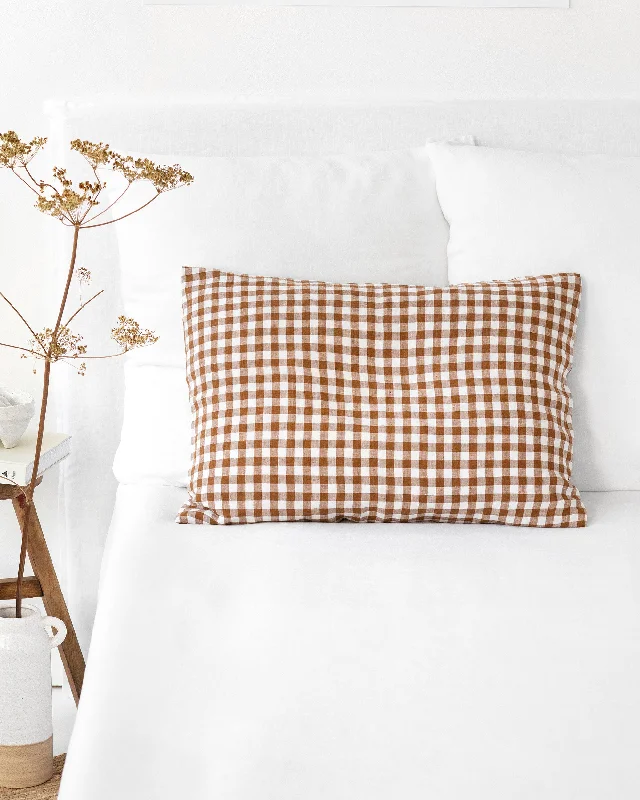 Weekend Exclusive Discounts Cinnamon gingham linen pillowcase