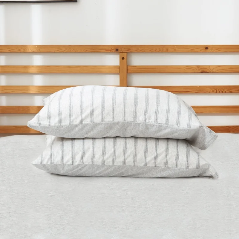Flash Shopping Deal Cotton Pure™ Menatee Grey Stripe Jersey Cotton Pillow Case