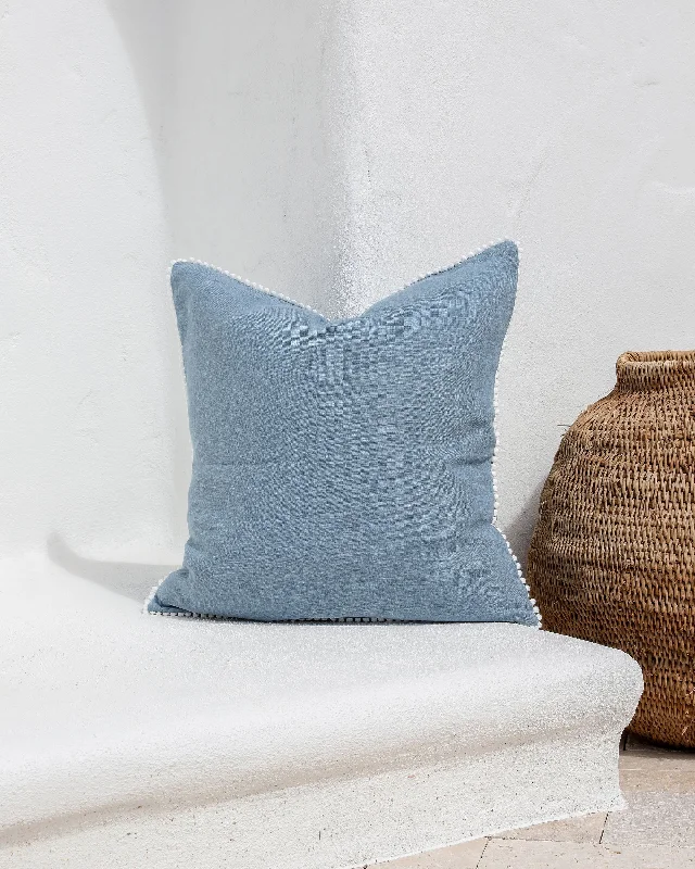 Massive Discounts Cushion cover with pom poms in Gray blue