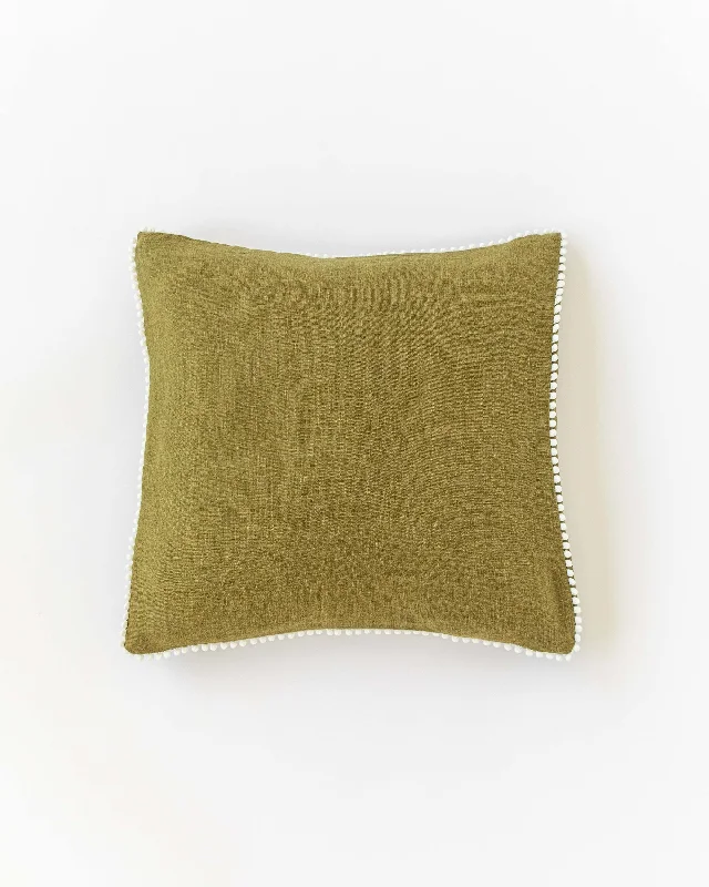 Weekend Big Sale Cushion cover with pom poms in Olive green