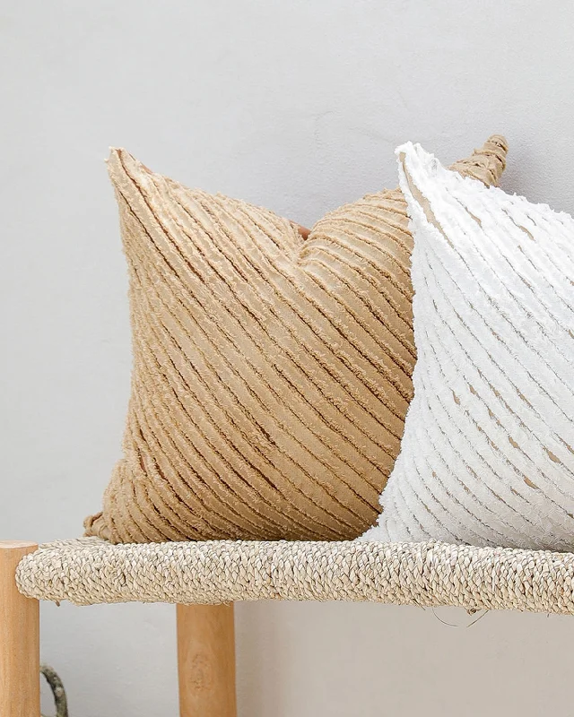 Weekend Savings Mania Decorative linen pillow cover with striped fabric in Sandy beige & Cinnamon