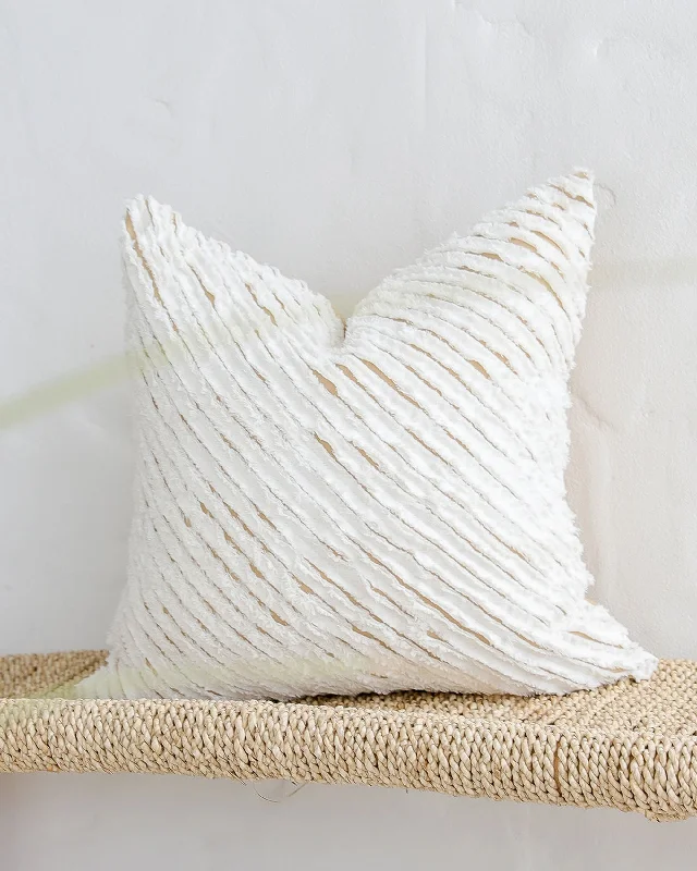 Weekend Shopping Rush Decorative linen pillow cover with striped fabric in White & Sandy beige