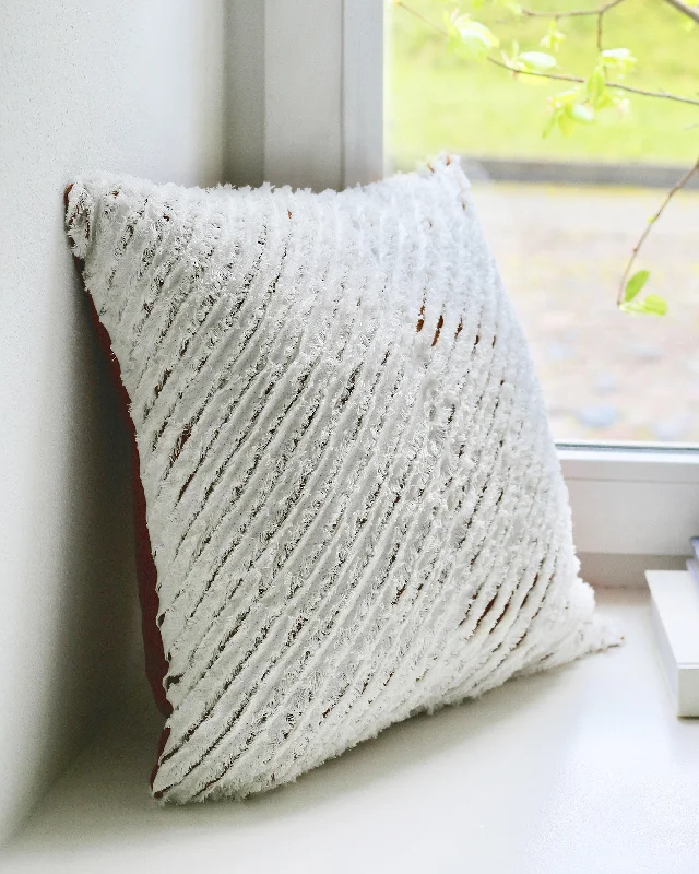 Weekend Super Sale Frenzy Decorative linen pillow cover with striped fabric in White & Cinnamon
