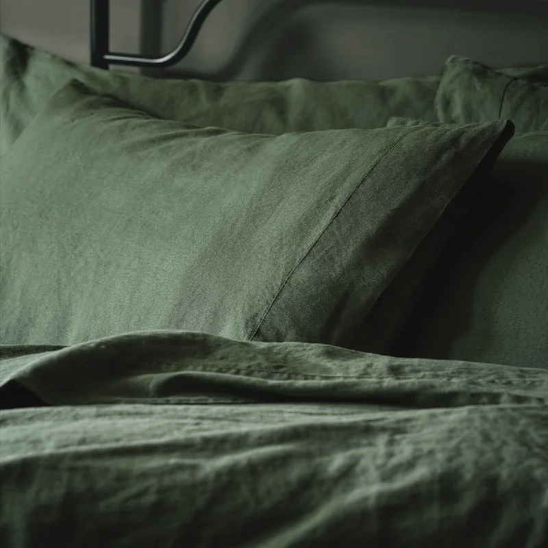 Super Price Drop Elm Green Linen Blend Pillowcase (Pair)