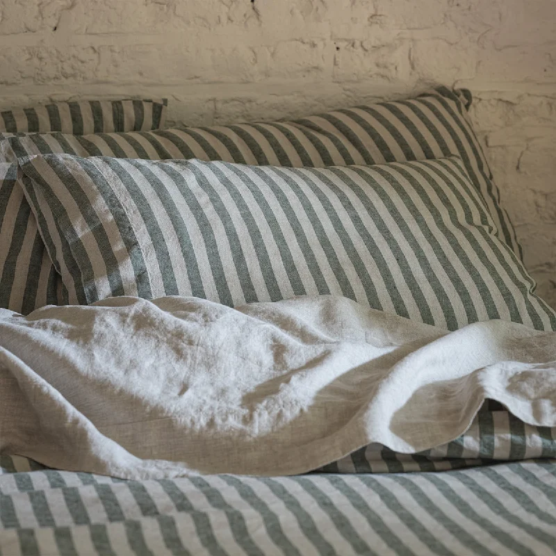Crazy Price Cuts Fern Green Pembroke Stripe Linen Blend Pillowcase (Pair)