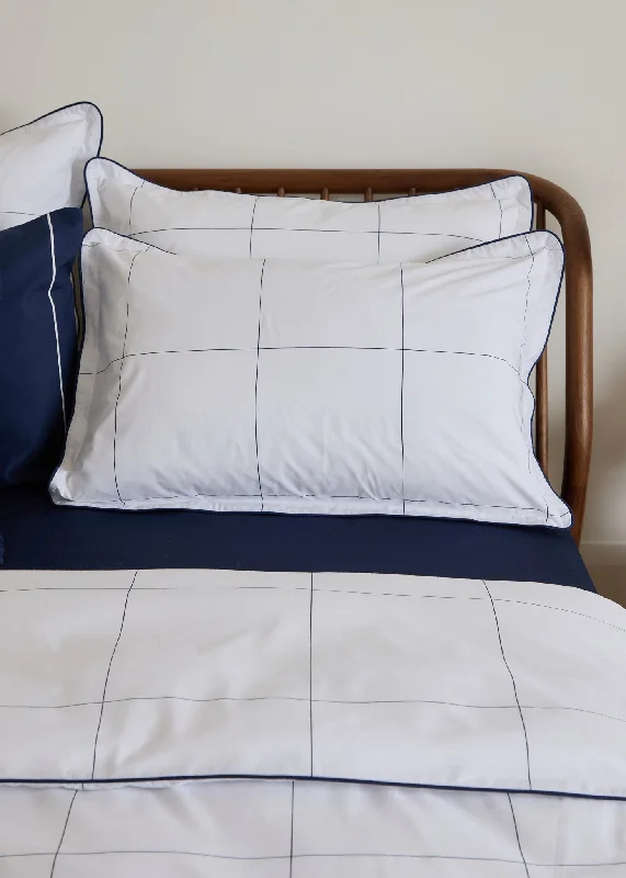 One-Stop Shop Sale Foxford Navy Windowpane Oxford Pillowcase