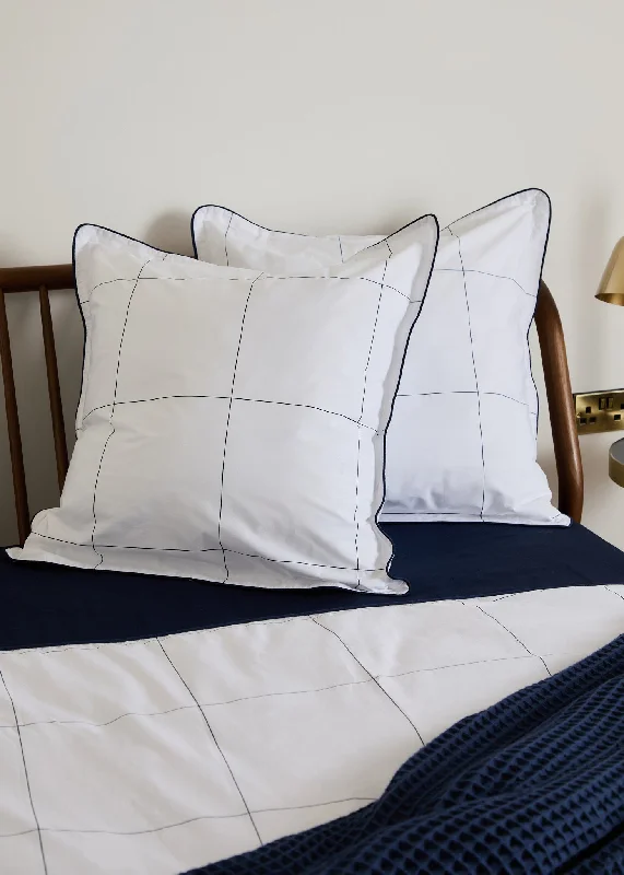 Weekend Discount Rush Foxford Navy Windowpane Oxford Square Pillowcase