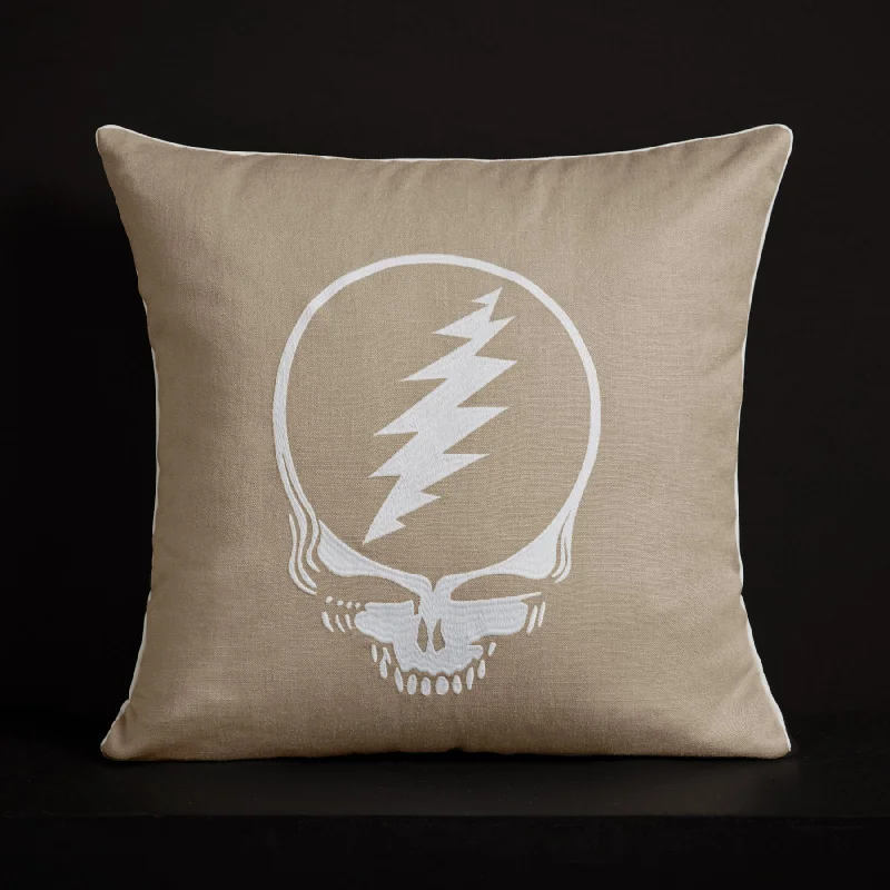 Weekend Deals Grateful Dead Throw Pillow with Piping - Flax/White