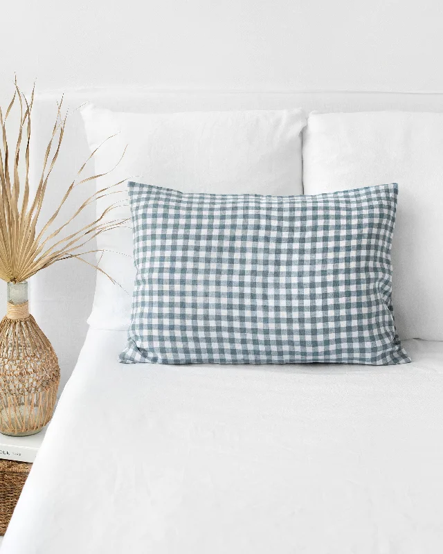 Flash Price Drops Gray blue gingham linen pillowcase